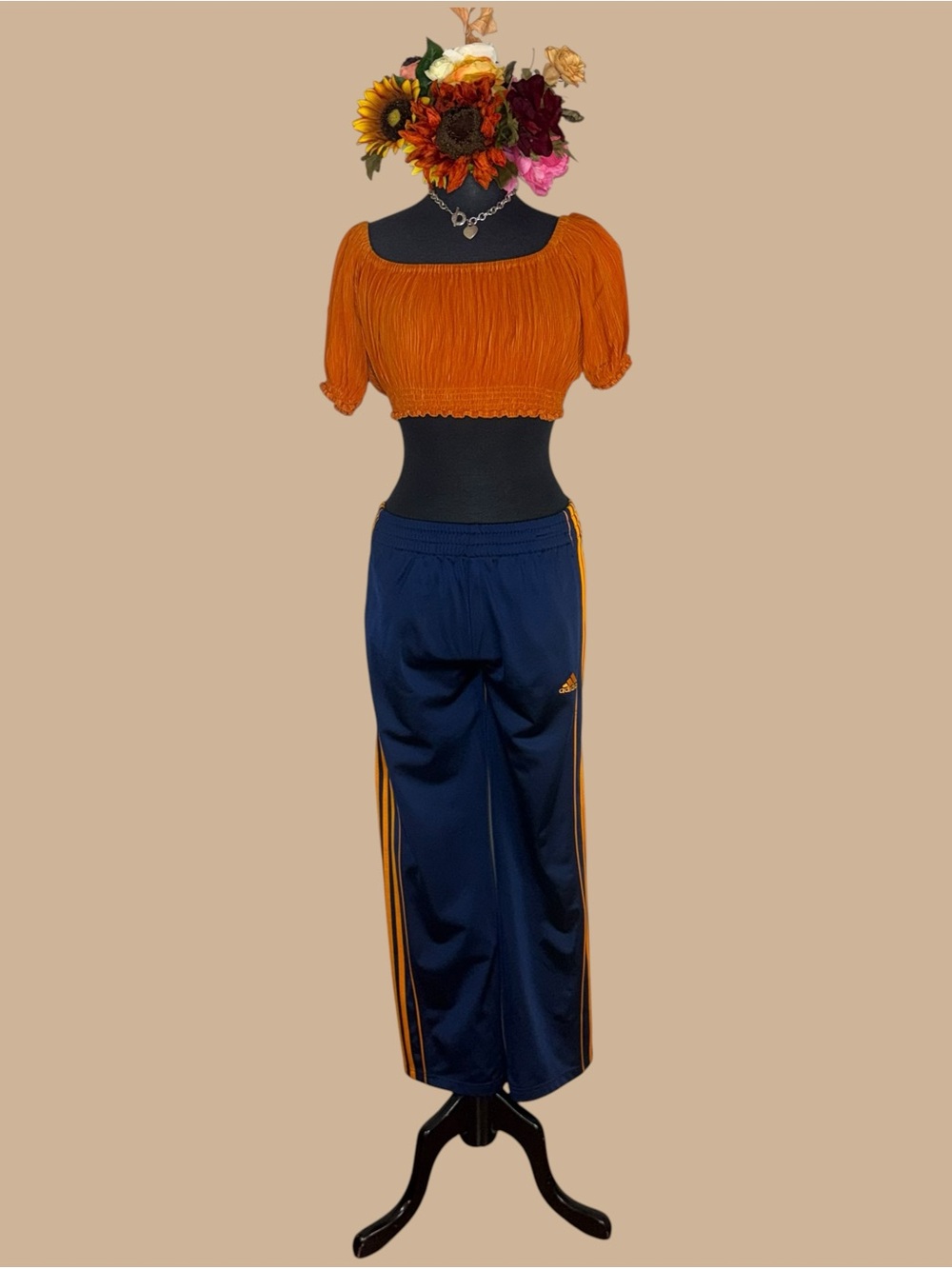 adidas Navy Sweatpants with Orange Side Stripes - Picture 11 of 16